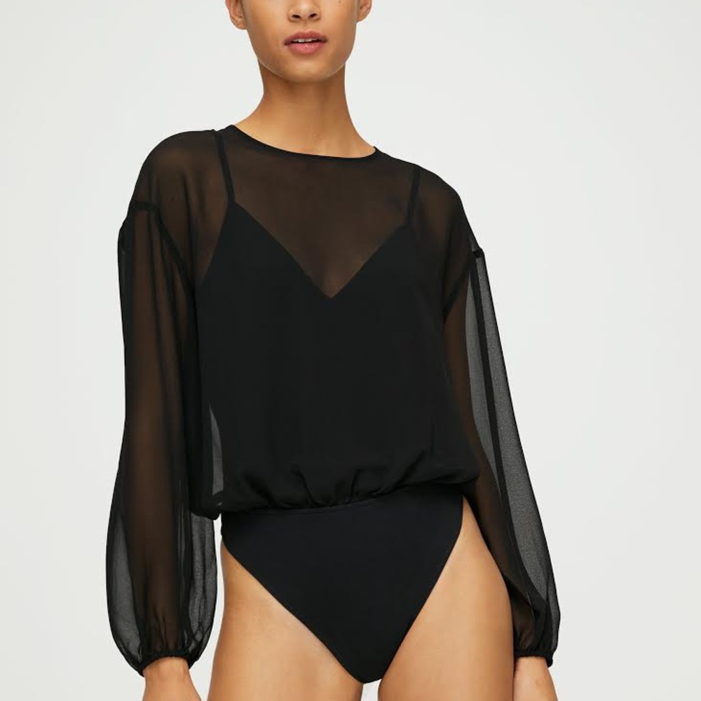 Aritzia Wilfred bodysuit blouse XSmall black - Picture 1 of 5